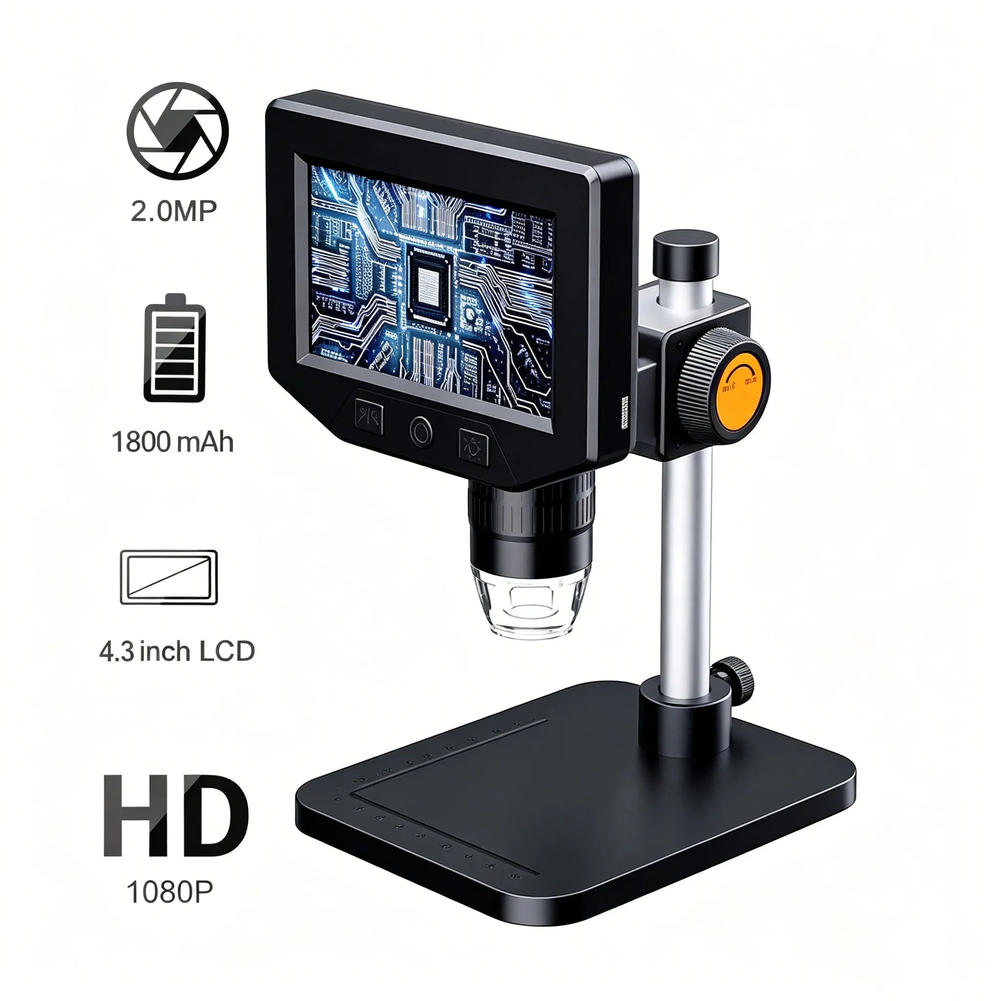 1000X Zoom 4.3" LCD Digital Microscope 1080P HD Video with 8 LED Lights Portable USB Microscope for Soldering PCB Coin Repair Wholesale