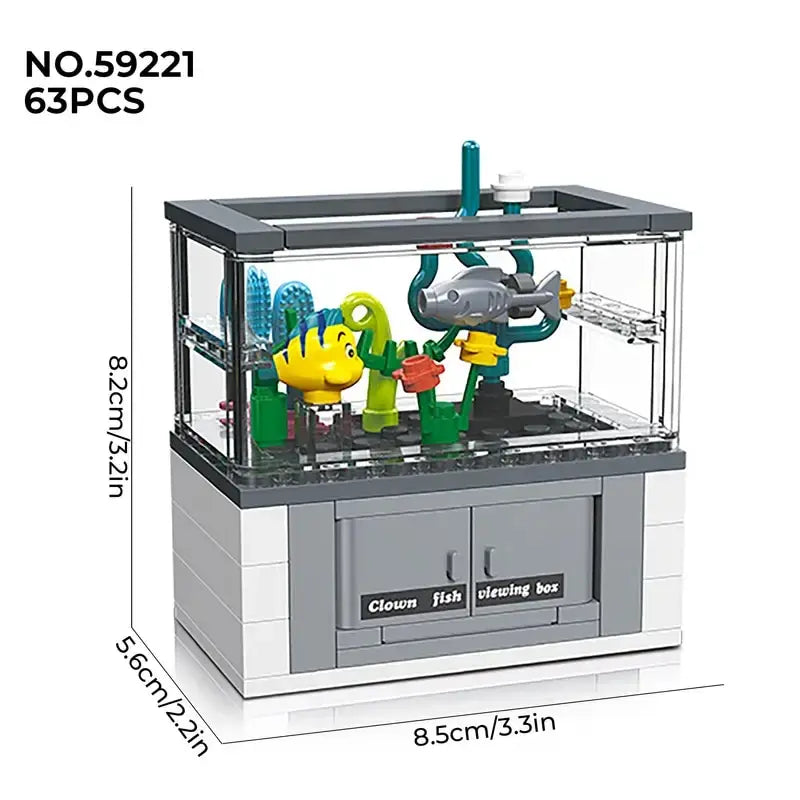 Micro Fish Tank Series Building Blocks Set Clownfish Lobster Display Box Model Children Creative Diy Educational Bricks Toys