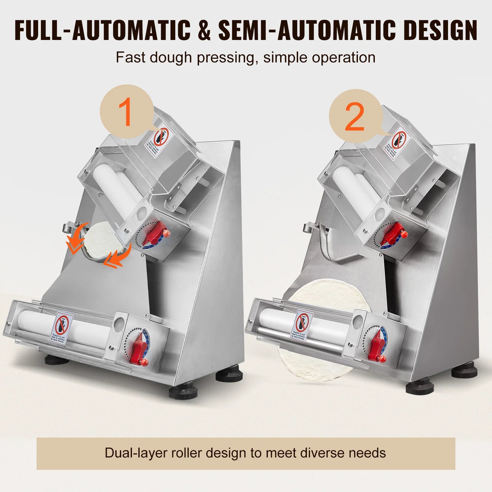 SucceBuy Pizza Dough Roller Sheeter Stainless Steel Adjustable Thickness Dough Machine for Pasta Maker Equipment