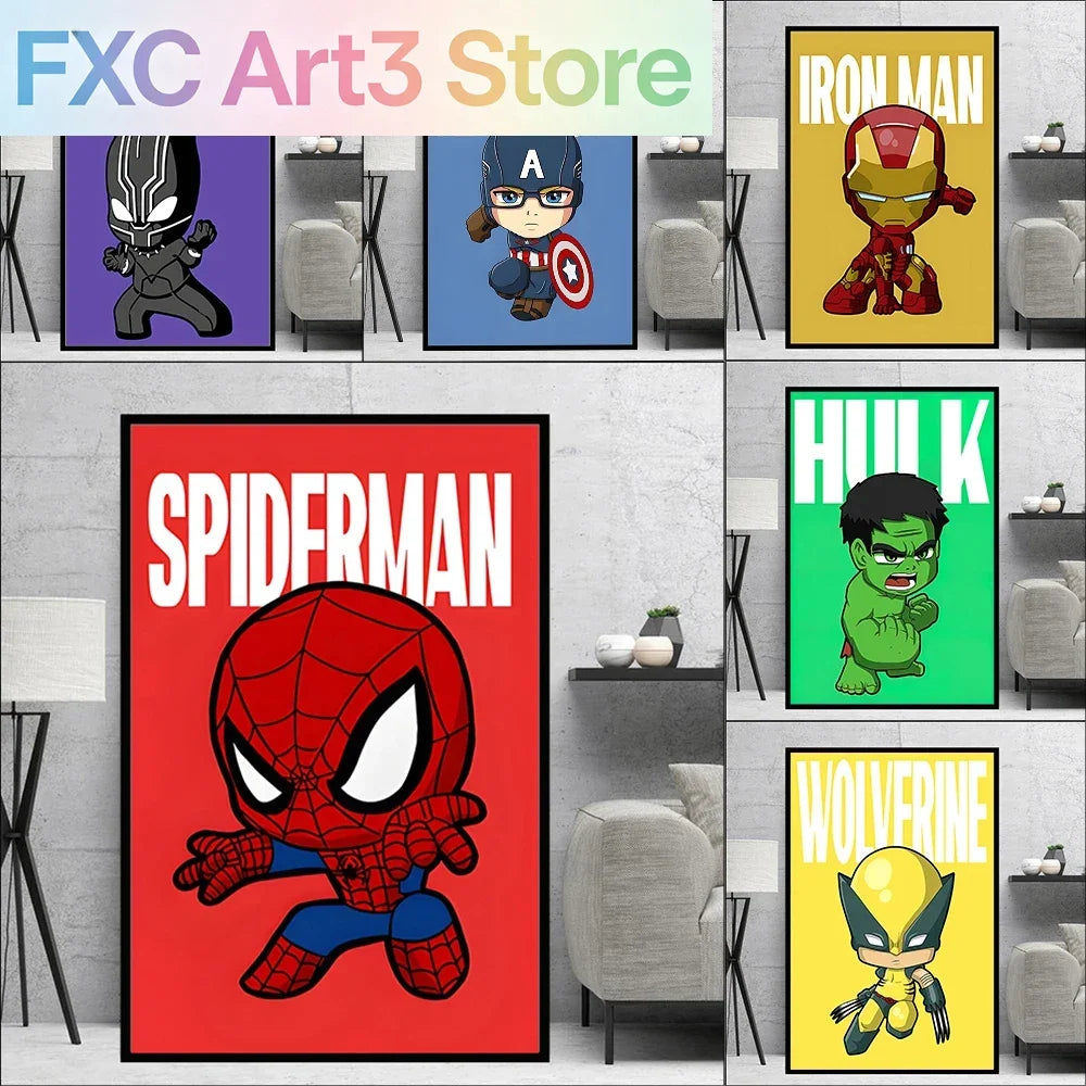 Frameless Marvel Superhero Wall Art Posters SpiderMan Iron Man Avengers Cartoon Canvas Painting Print Modern Kid Room Home Decor