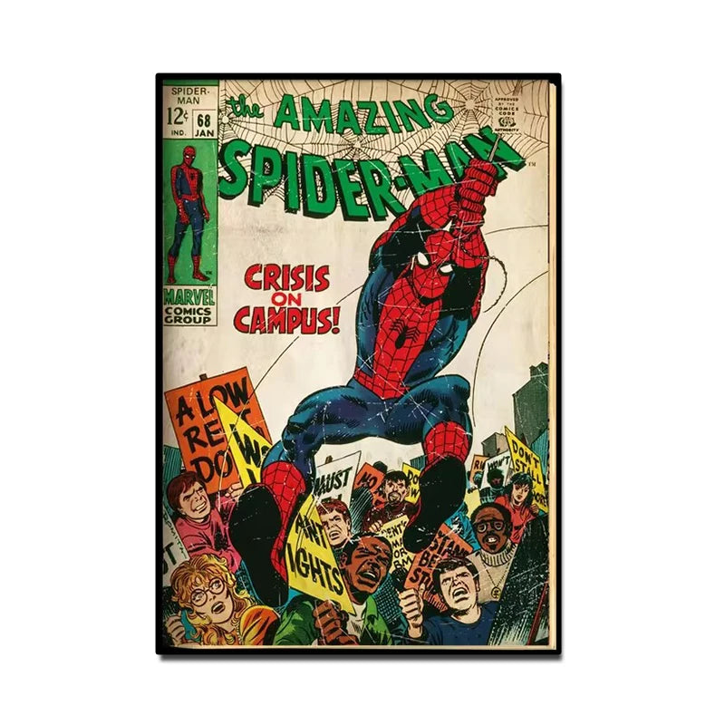 Retro Marvel Super Hero Decorative Painting Anime Spider Man Art Poster American Film Mural Home Childrens Room Wall Decor Pr