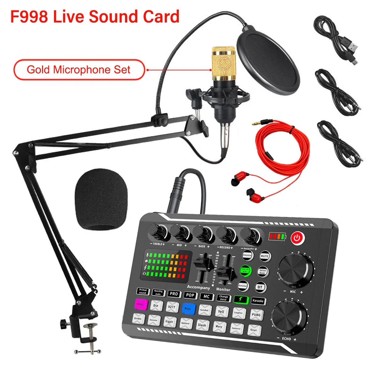 Sound Card with Microphone Set Mixer Recording (Studio Package)