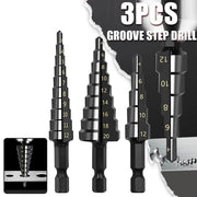 3Pcs  Straight Groove Step Drill Bit 3-12mm 4-12mm 4-20mm