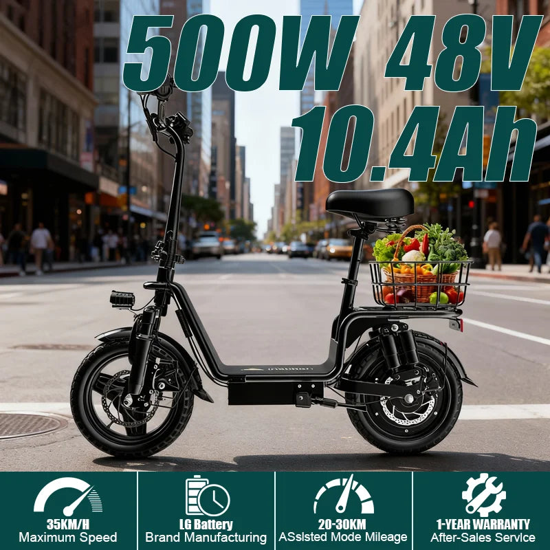 Ride comfortably on this electric scooter with weight-bearing pedals, a powerful 500W motor, and a waterproof lithium battery for a reliable and enjoyable commuting experience.