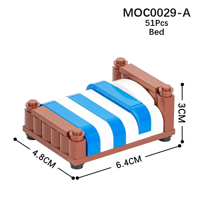 MOOXI City Furniture Bed Computer Desks Billiard Table Mahjong Table DIY Diorama Adult Building Block Set Children Toy MOC Brick