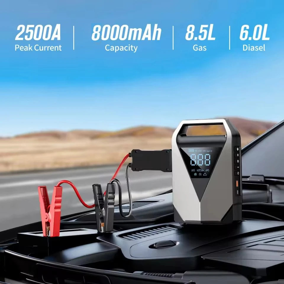 Be prepared on the road with this portable car jump starter and 150PSI air compressor—jump your battery and inflate tires anytime, anywhere!