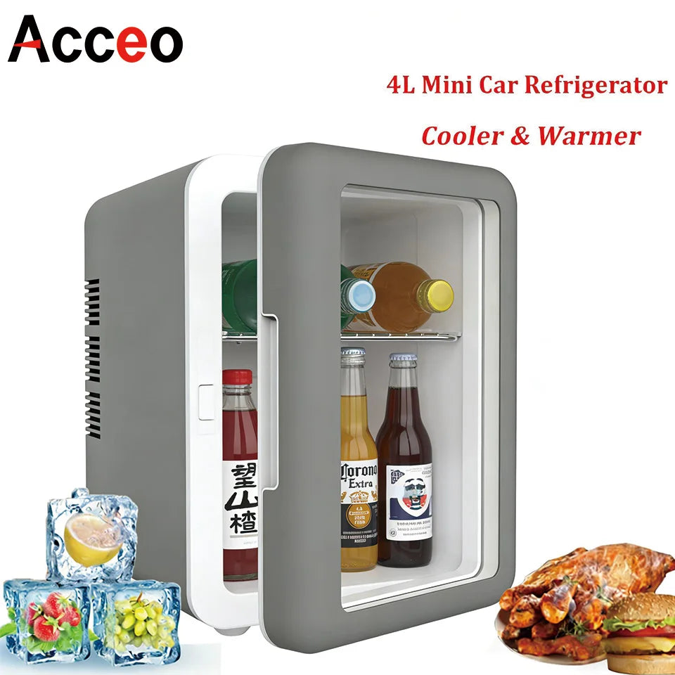 4L Mini Car Refrigerator Portable Fridge Car Home Cosmetics 12V/220V Hot And Cold Dual-Purpose Ice Box For Camping Travel