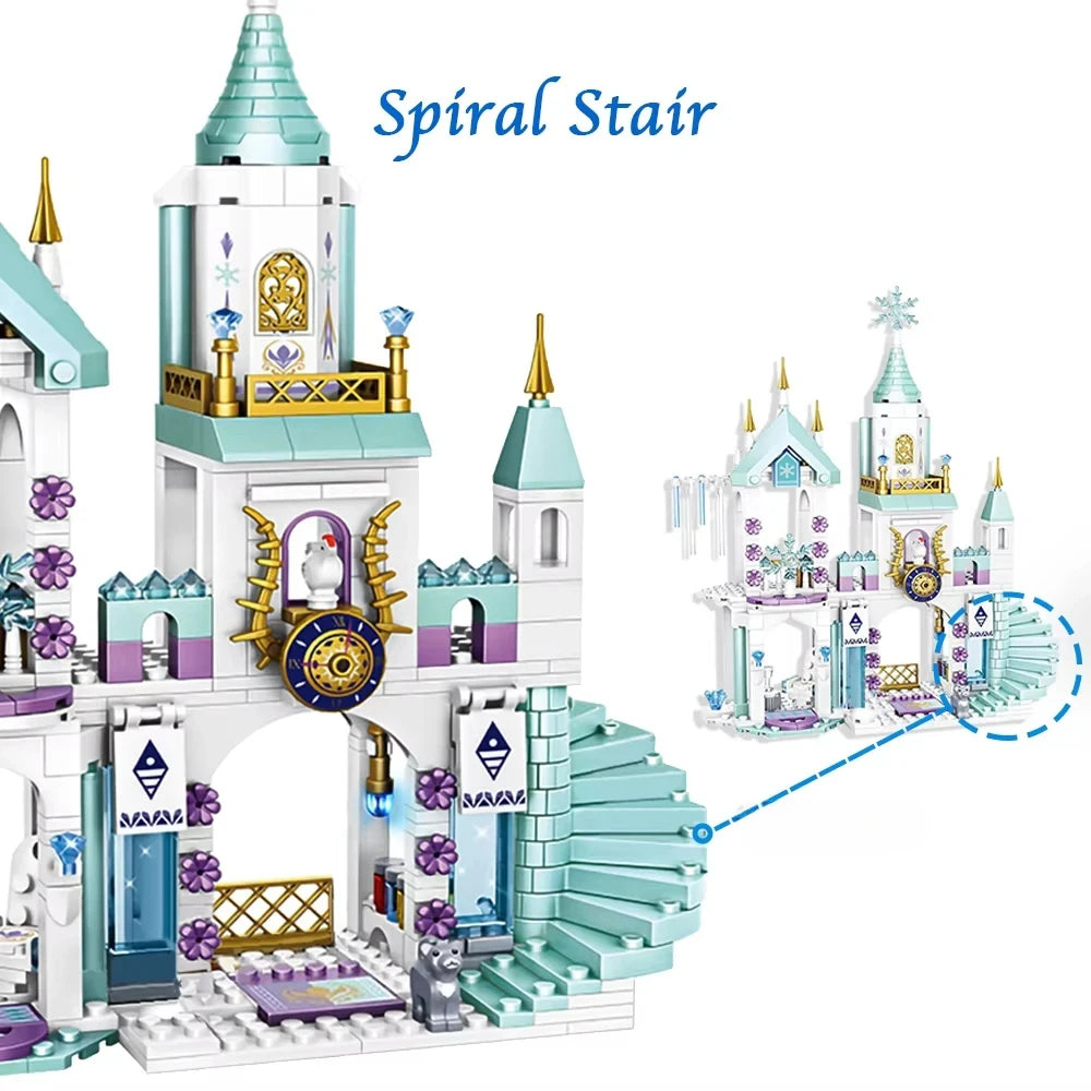 350pcs Ice Queen Castle Building Blocks Set, Princess Elsa Frozen Castle Toy for Kids - Snowflake Design Creative Play