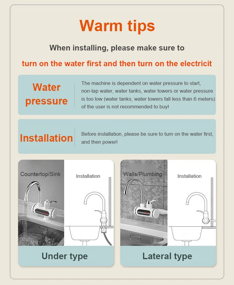 DMWD Electric Instant Hot Water Faucet Water heater Fast heating with LED Temperature Display Tankless Tap For Kitchen shower EU