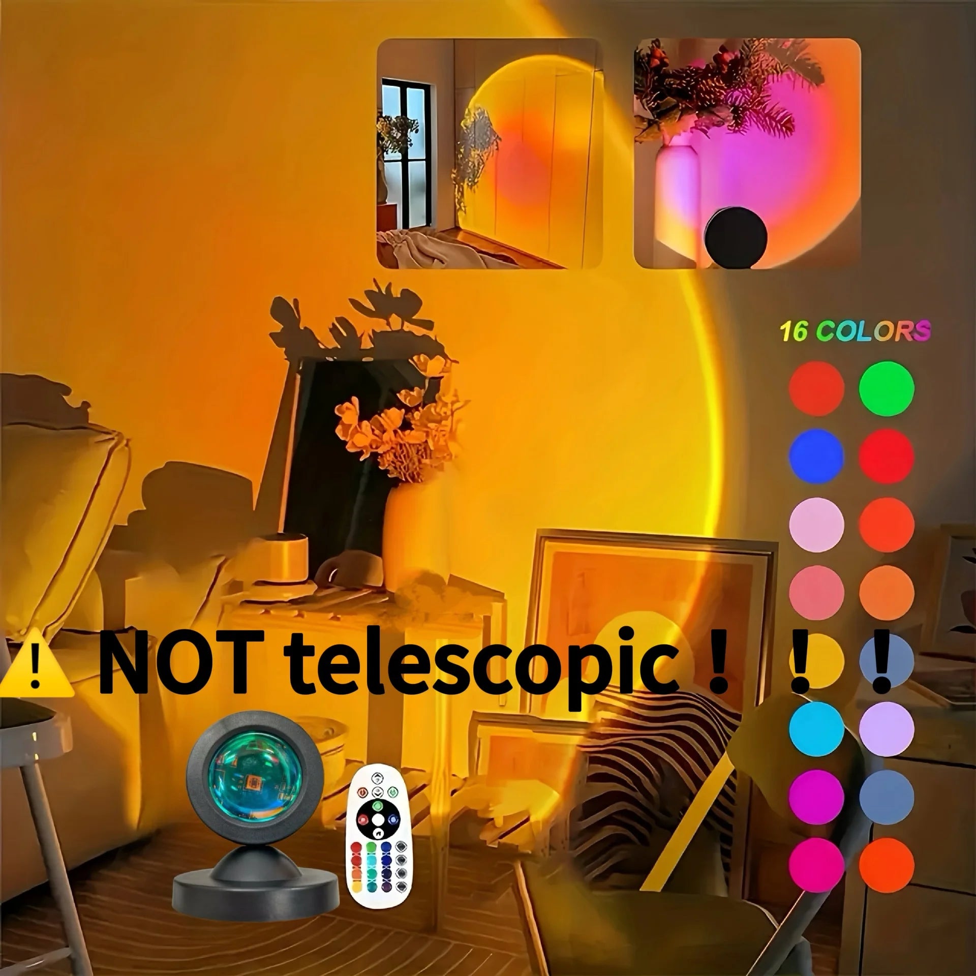 USB Remote Control, Dynamic Color Changing LED Light - Creates Warm Hom, 1pc Vibrant Sunset Projection Light - 16-Color Spectrum