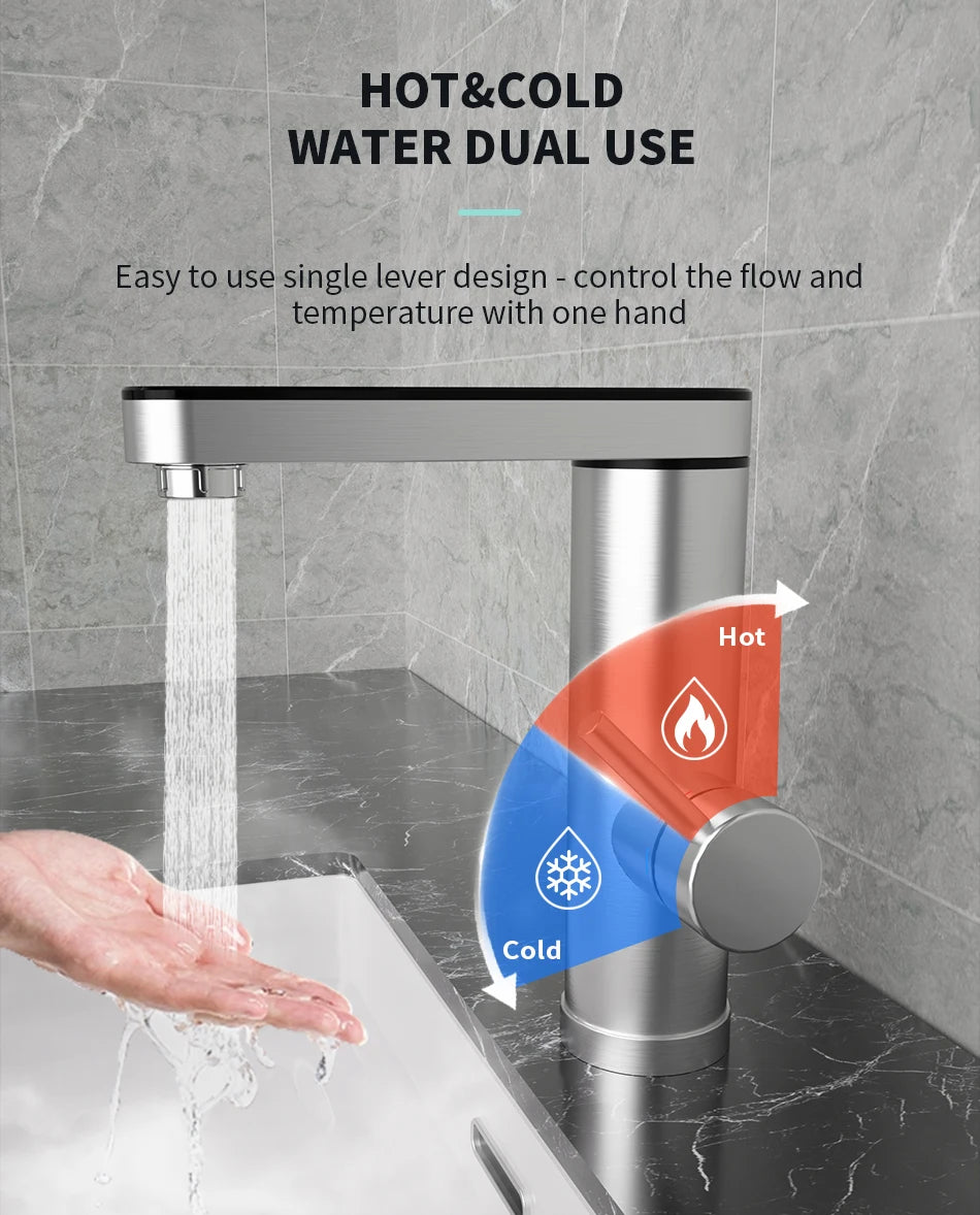 Fudeer 3000W 220V Electric Kitchen Water Heater Tap Instant Hot stainless steel Water Faucet Heater Cold Heating Faucet