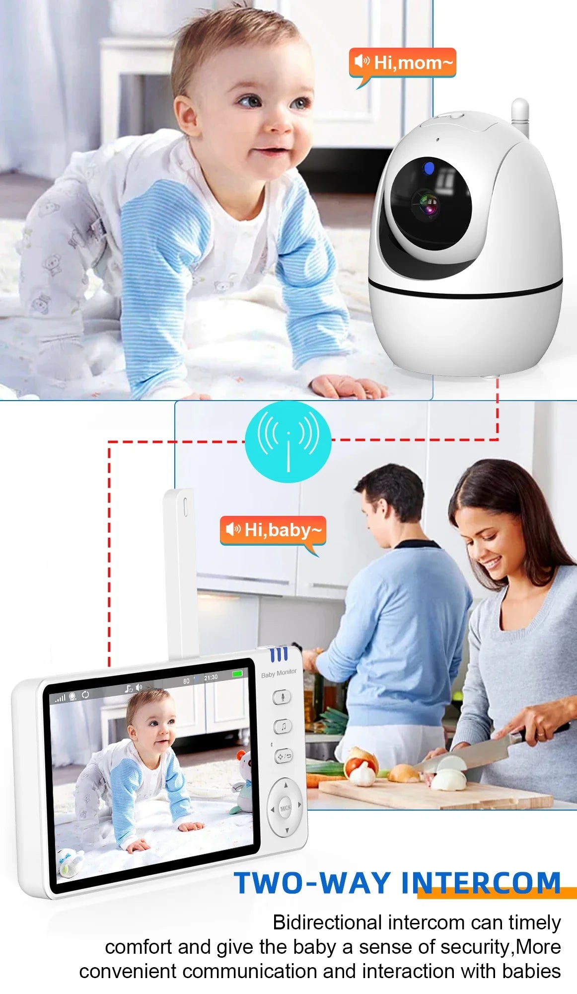 Monitor your little one with ease using this 5.0-inch video baby monitor—featuring a wireless pan-tilt camera, two-way audio, night vision, wake-up, and USB charging for convenience and security!