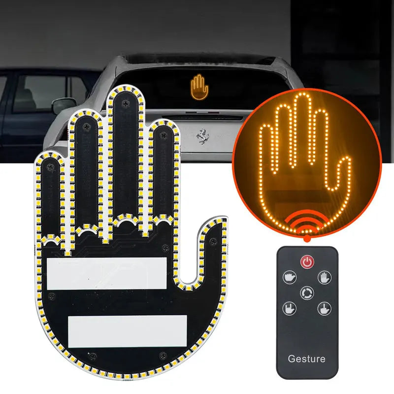 Car Finger Light With Remote Control Cool Funny Remote Control Led Lighting Road Rage Middle Finger Gesture Palm Light Accessory