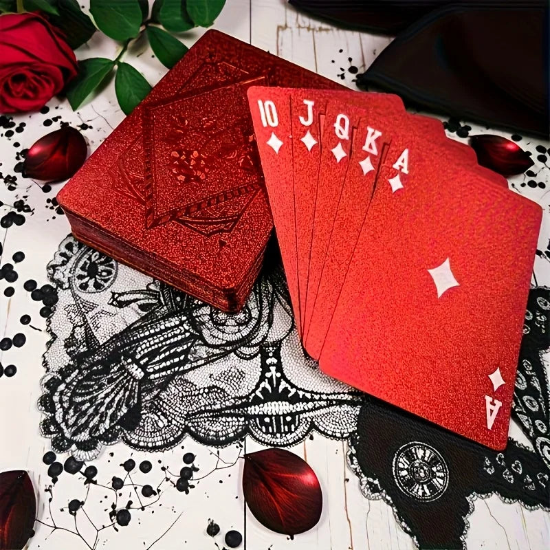 1 Set of Red Rose Playing Cards Waterproof Durable PVC Playing Cards Family Party Entertainment Props Festival Party Favors