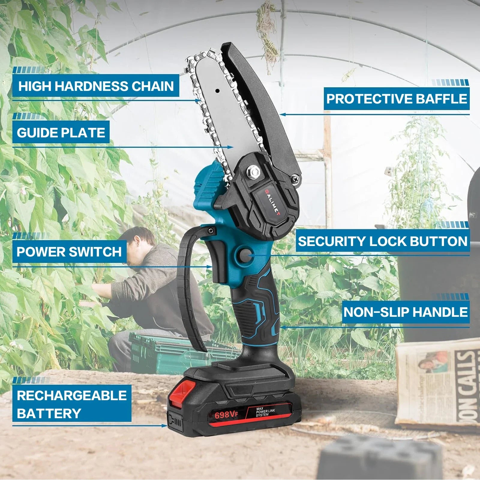 Cordless Rechargeable Electric Chainsaw 4 6 Inch Mini Handheld Pruning Saw Wireless Wood Cutting Tool for Garden Tree Branch Trimming Backyard Wood Logging Power Tools Kit with Battery Charger Portable Lightweight