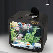 Desktop Transparent Acrylic Fish Tank Plastic Small Goldfish Tank Creative Aquarium with LED Light Decoration (No Batteries)