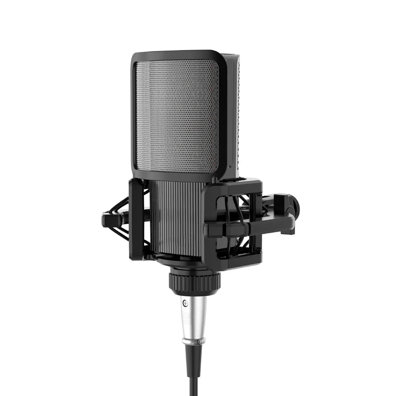 Improve your audio quality with this microphone shock mount featuring a filter and windscreen. It reduces noise and vibrations for stable, clear sound—perfect for professional recordings!