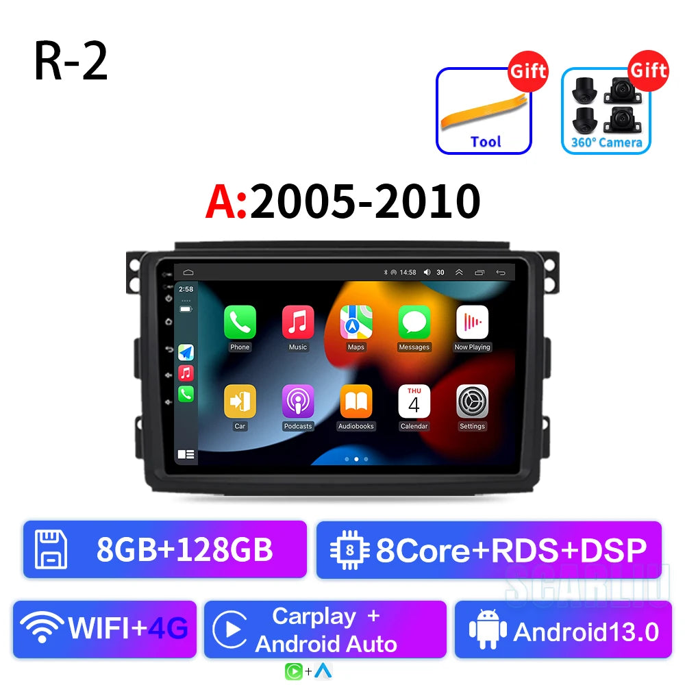 For Smart Fortwo 451 2005 - 2010 2010-2015 Multimedia GPS Navigation DSP RDS 4G SWC CarPlay 2Din 9inch Android Auto Car Radio