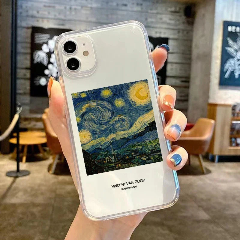Retro Van Gogh Oil Painting Phone Case For iPhone 11 14 15 Pro Max 12 Mini 13 SE20 7 16Plus X XS XR Transparent Soft Cover Shell