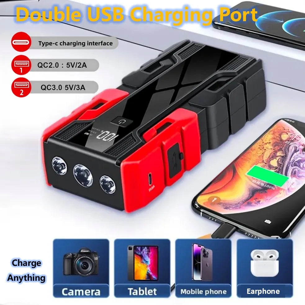 Boost your ride with this upgraded portable car jump starter battery pack—compact, powerful, and ready whenever you are!
