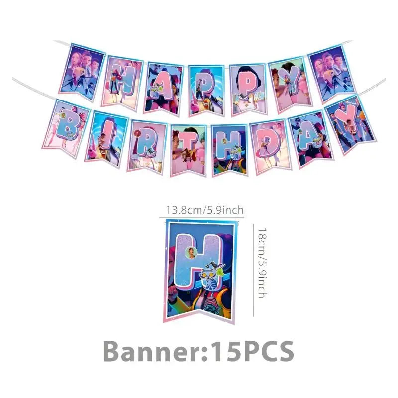 Happy Birthday Party Decoration Character Anime Tableware Plate Cup Balloon Set Banner Backdrop Gift Bag Keychain Party Supplies