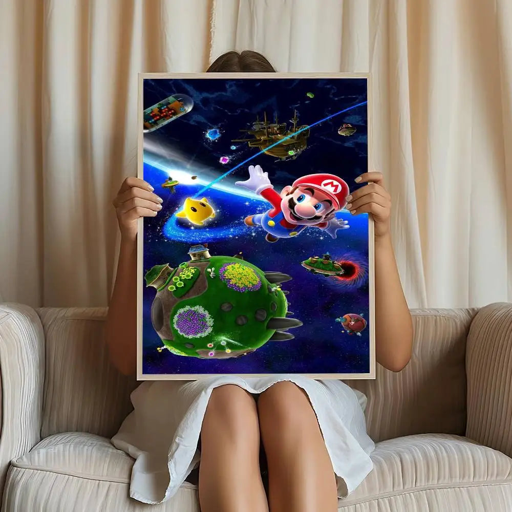 Game Super Mario Self-adhesive Art Poster Retro Kraft Paper Sticker DIY Room Bar Cafe Stickers Wall Painting
