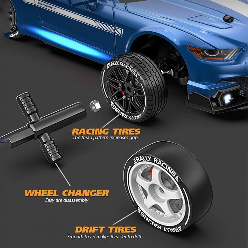 1:24 High Speed RC Drift Vehicle Cars Mustang 4WD Remote Control Racing Car Gift Competition Race Car Boys Toy Replaceable Tire