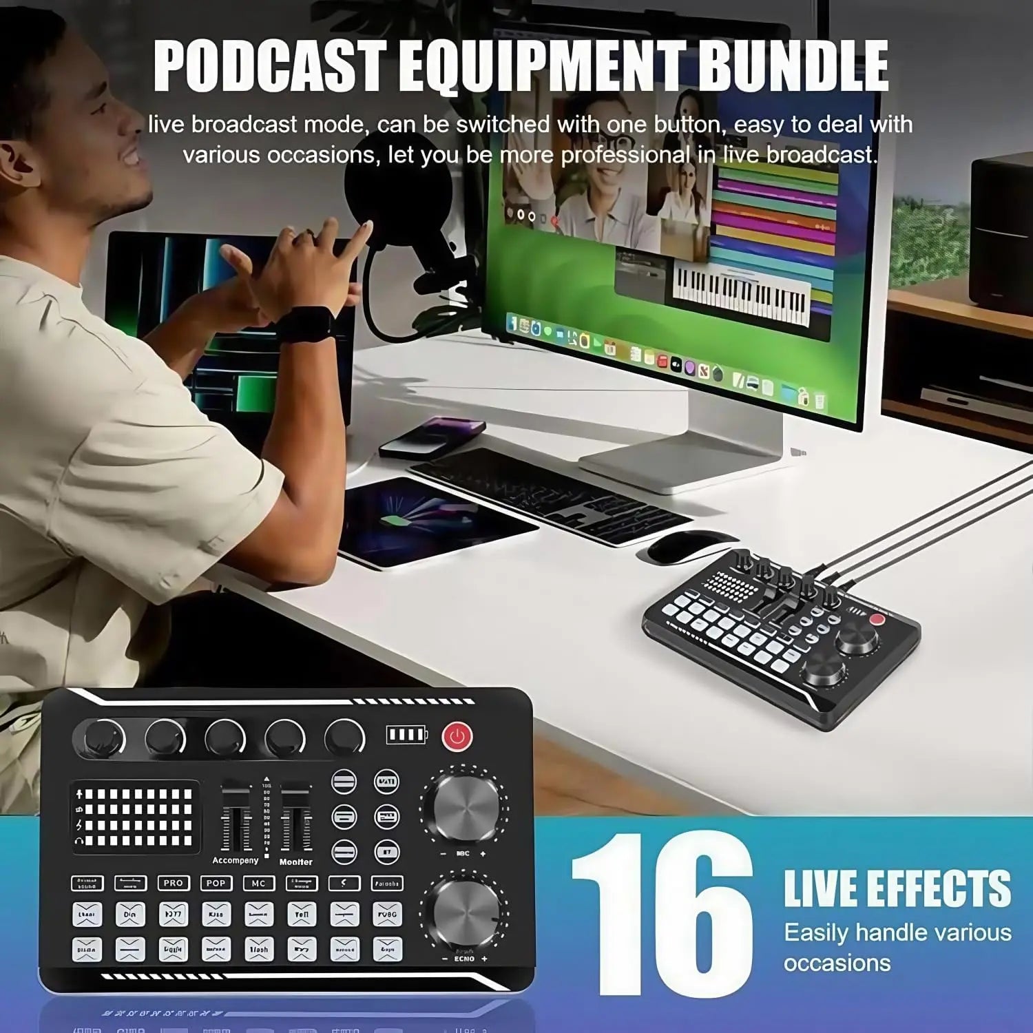 Sound Card with Microphone Set Mixer Recording (Studio Package)