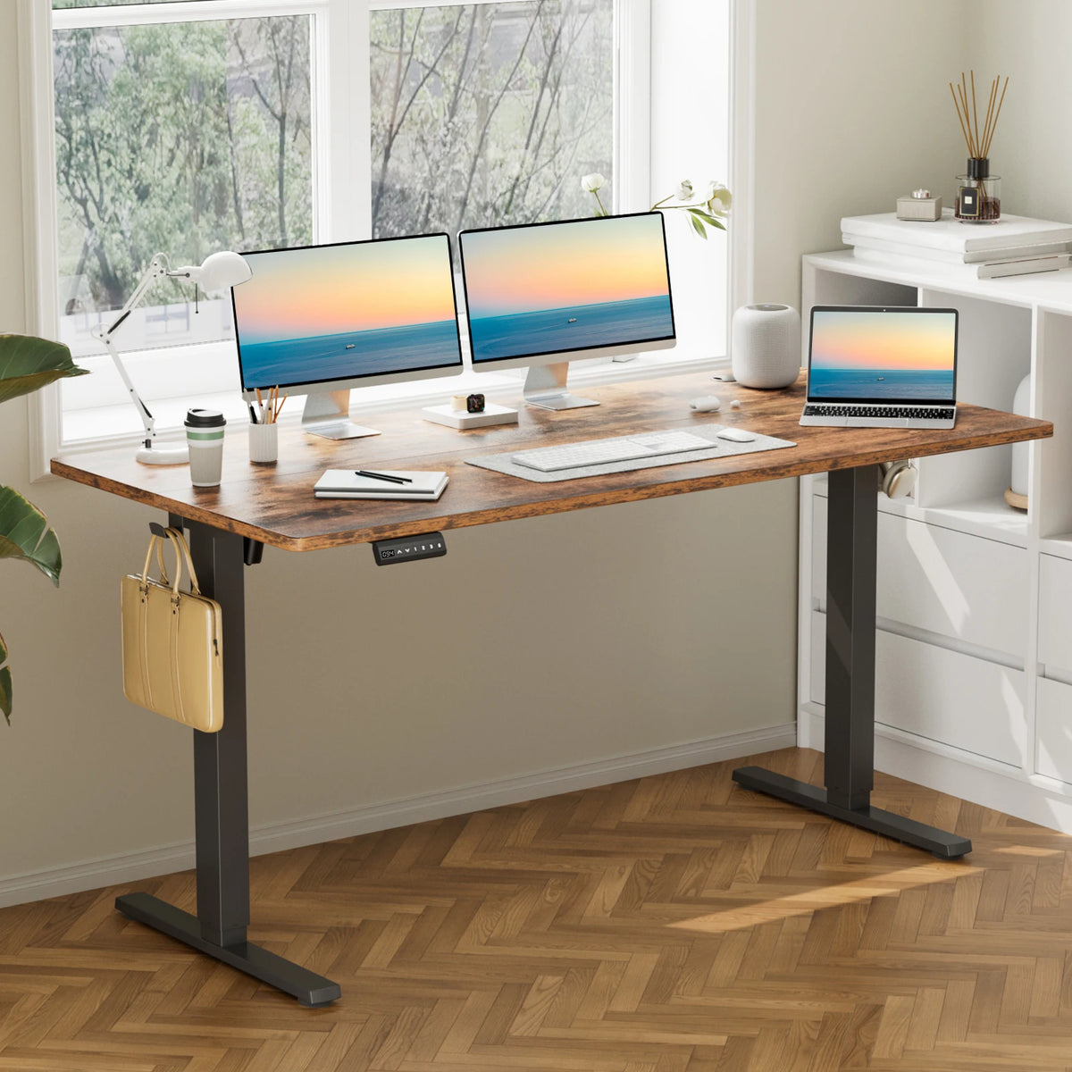 JHK 63x24 Inch Electric Standing Desk Ergonomic Height Adjustable Stand Up Sit Stand Computer Workstation Work Table For Office