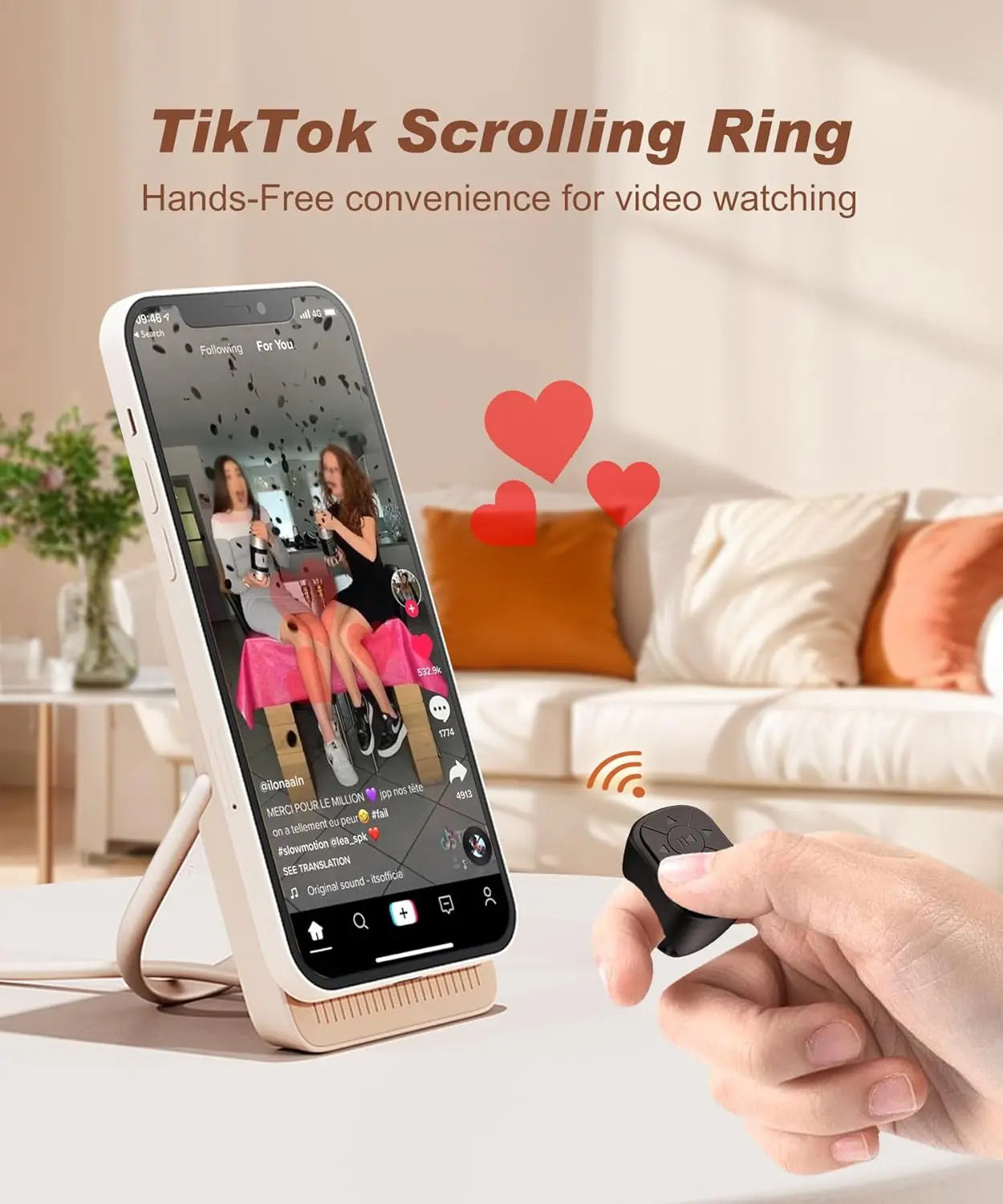 Scroll, snap, and control with ease using this TikTok scrolling ring! Compatible with iPhone, iPad, and Android devices via Bluetooth. Features remote page turning, camera shutter, short video, and music controls—all from your finger!
