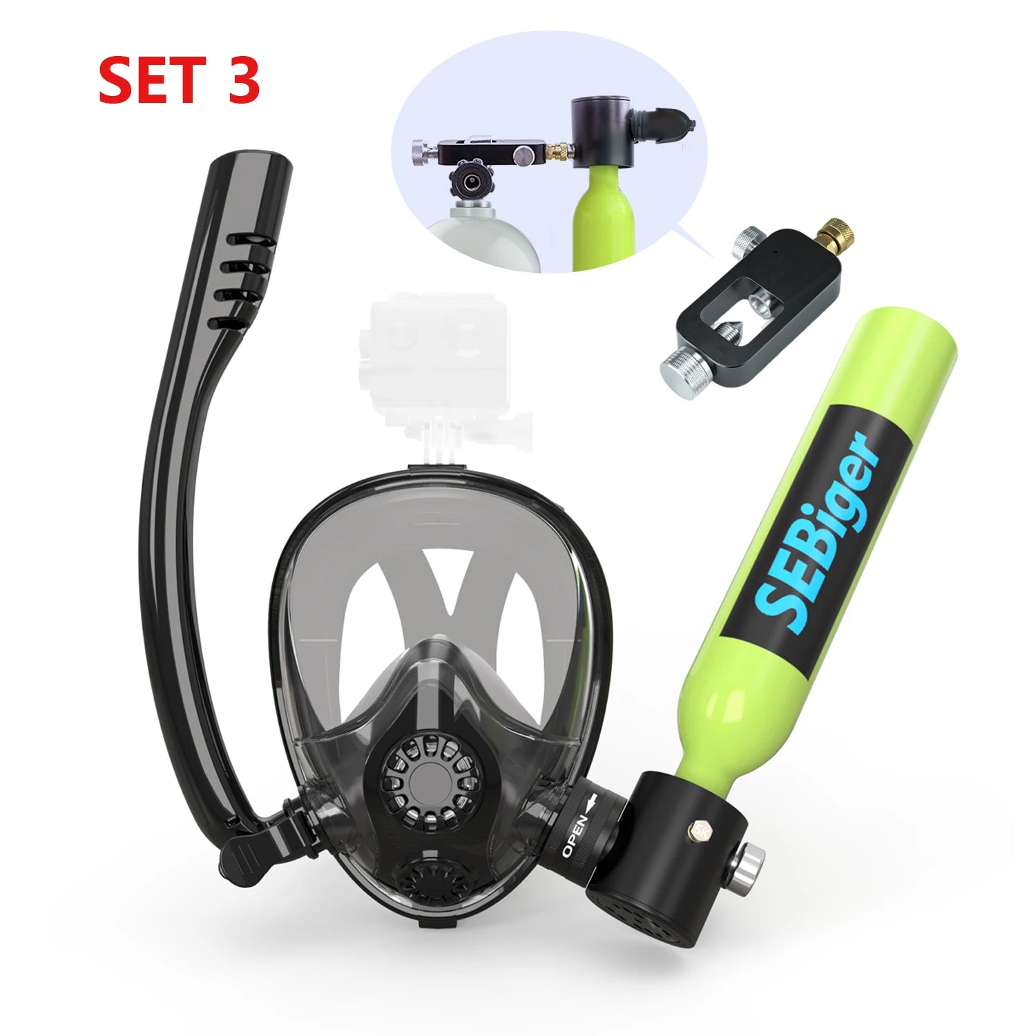SEBIger 0.5L Diving diving tank Set and Full Face Mask for Beginner Swimmers,5-10 minutes underwater,Reusable,outdoor traveling