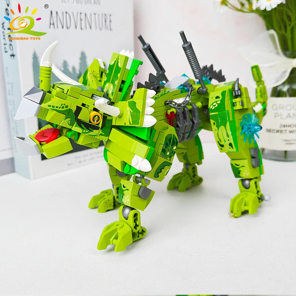 HUIQIBAO 2in1 Jurassic Dinosaur World Model Building Blocks City Triceratops Velociraptor Dino Park Bricks Children Toy Game