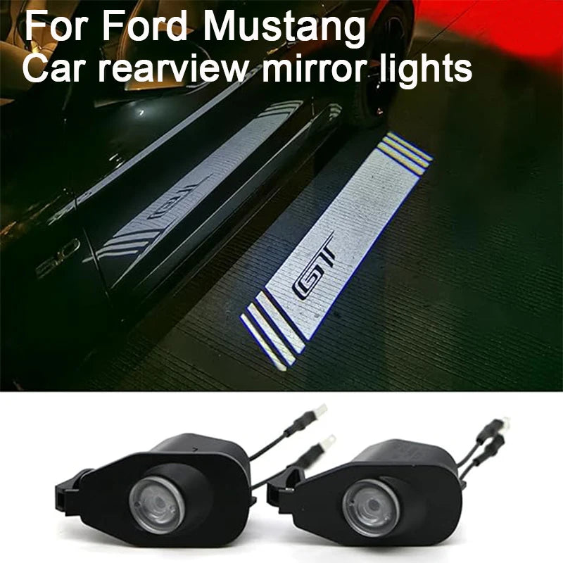 For Ford Mustang 2013-2022 Side Rearview Mirror Welcome Icon Lights HD LED Projector Ghost Shadow Lamp Modification Never Fade