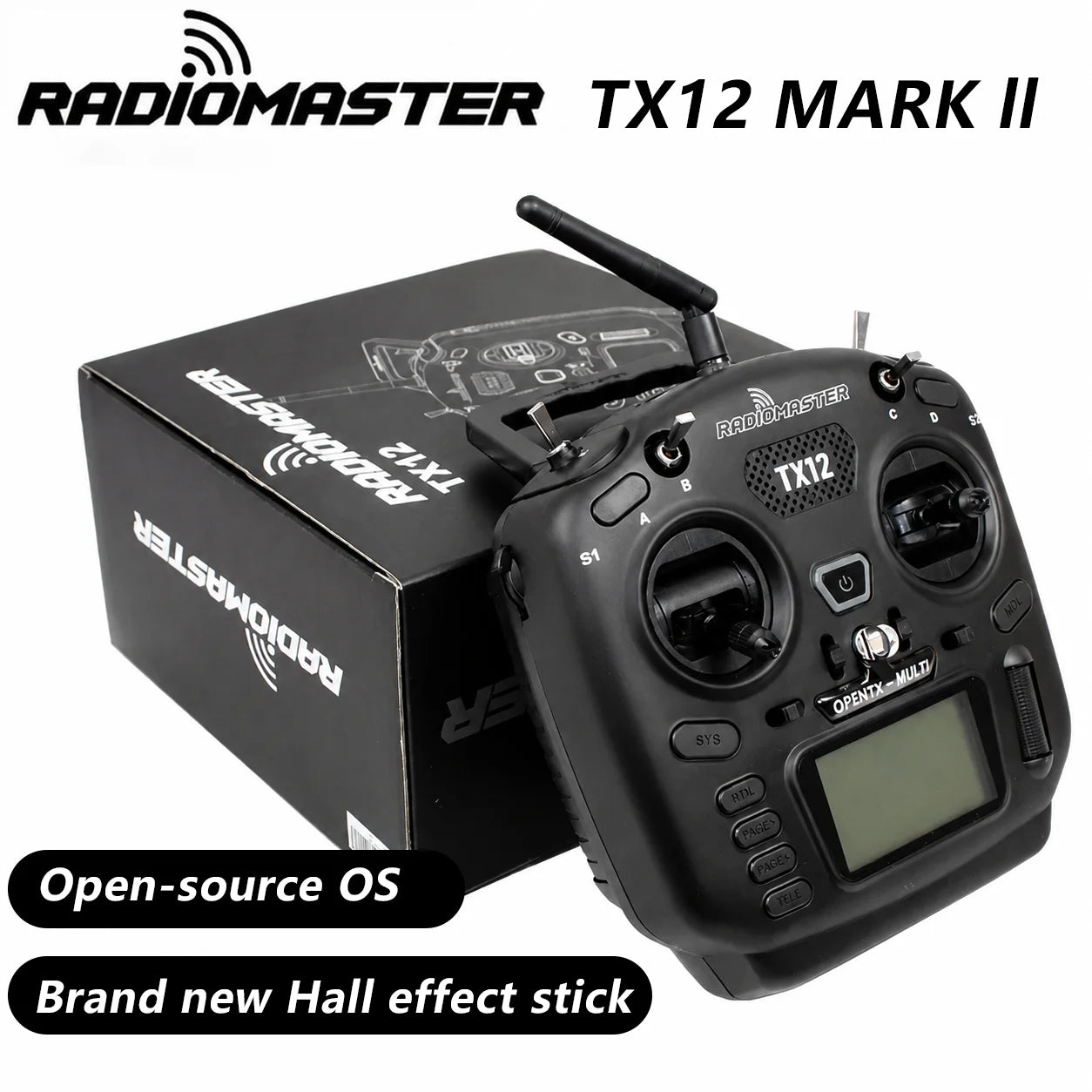 Radiomaster TX12 MK2 Radio Transmitter with ELRS Hall Sensor Gimbals, Open Source RC Controller for FPV Drone, RC Airplane, Flig