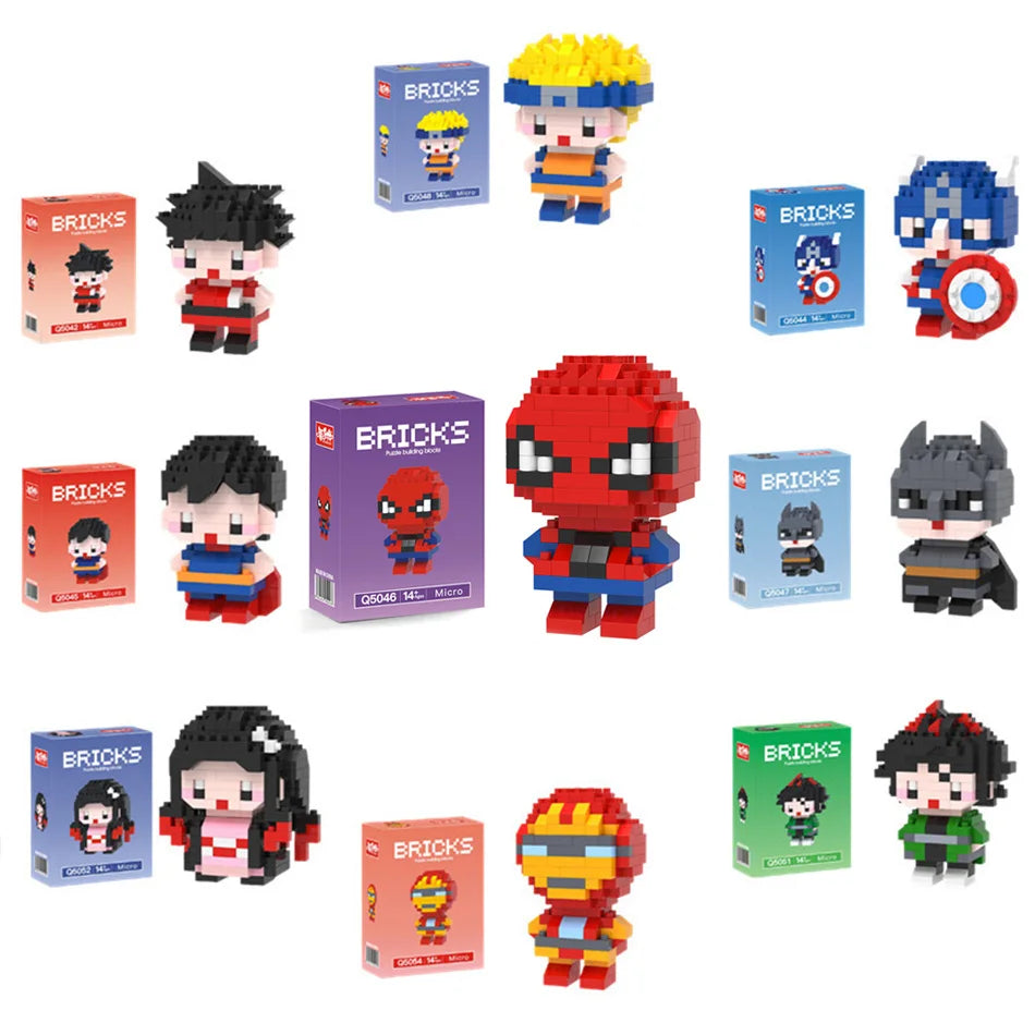Spider-Man, Iron Man, Captain America & Batman Q-Version Mini Particle Building Blocks, Cartoon Merchandise, DIY Holiday Gift
