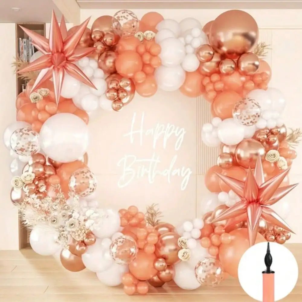 99pcs Rose Gold Orange White Balloon Garland Arch Kit, Star Foil Balloon & Gold Confetti Balloons, Boho Beach Wedding Bridal Shower Birthday Party Decor Supplies