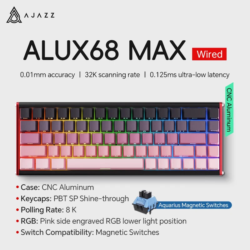 AJAZZ AK680 MAX Magnetic Switch Mechanical Keyboard 60% Rapid Trigger 0.01mm 8K/1K Return 68 keys Wired/Wireless Gaming Keybaord