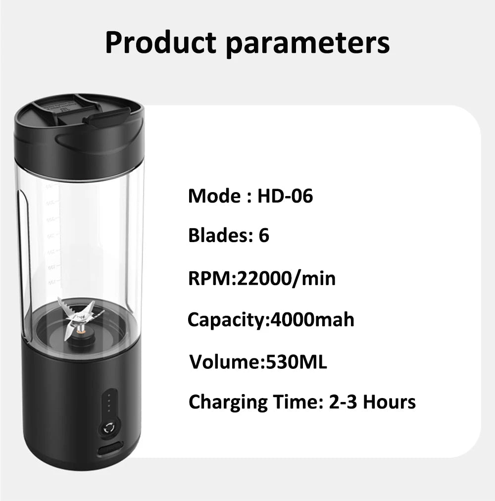 Portable Bottle Blender Electric Fresh Juice Blender Mini Fruit Juicer Blender Rechargeable Smoothie Mixer Juice Making Machine