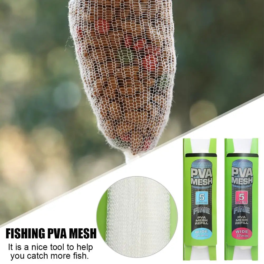 5M/20M Soluble PVA Mesh Bag Refill Carp Feeder Fishing Lures Refill Rig Hook Bait Wrap Bags 25mm 37mm 44mm Fishing Accessories
