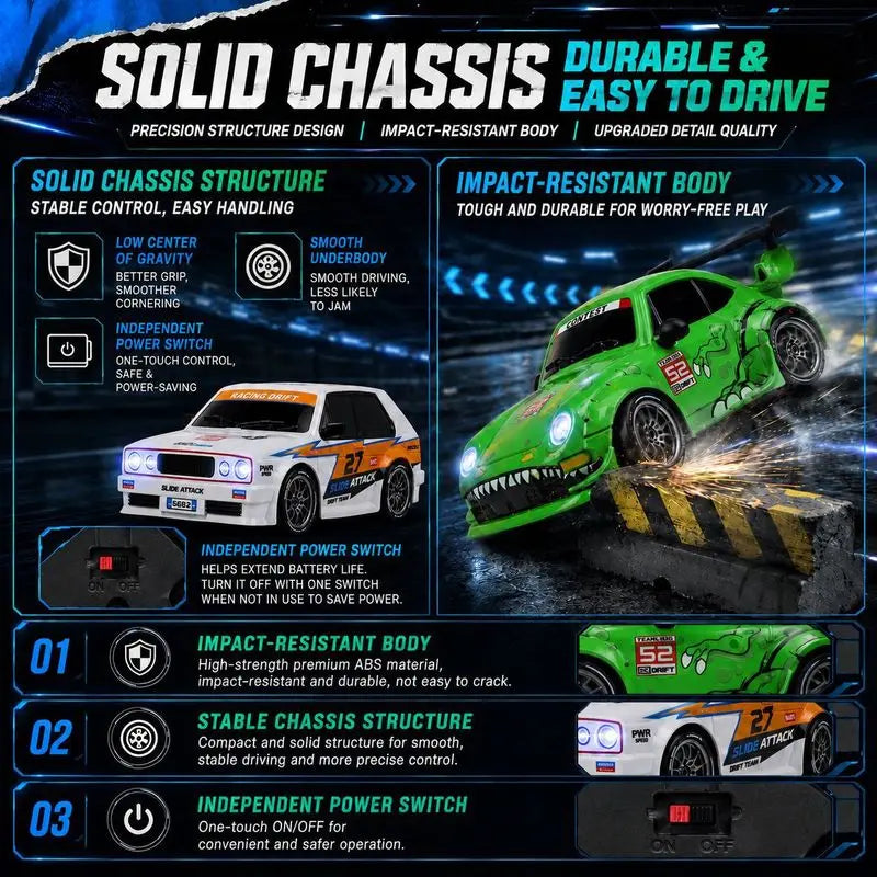 New Rc Drift Car 1 To 24 Scale Dinosaur Painted Four Wheel Drive Led Lights Aerodynamic Rear Wing Decorative Ornament
