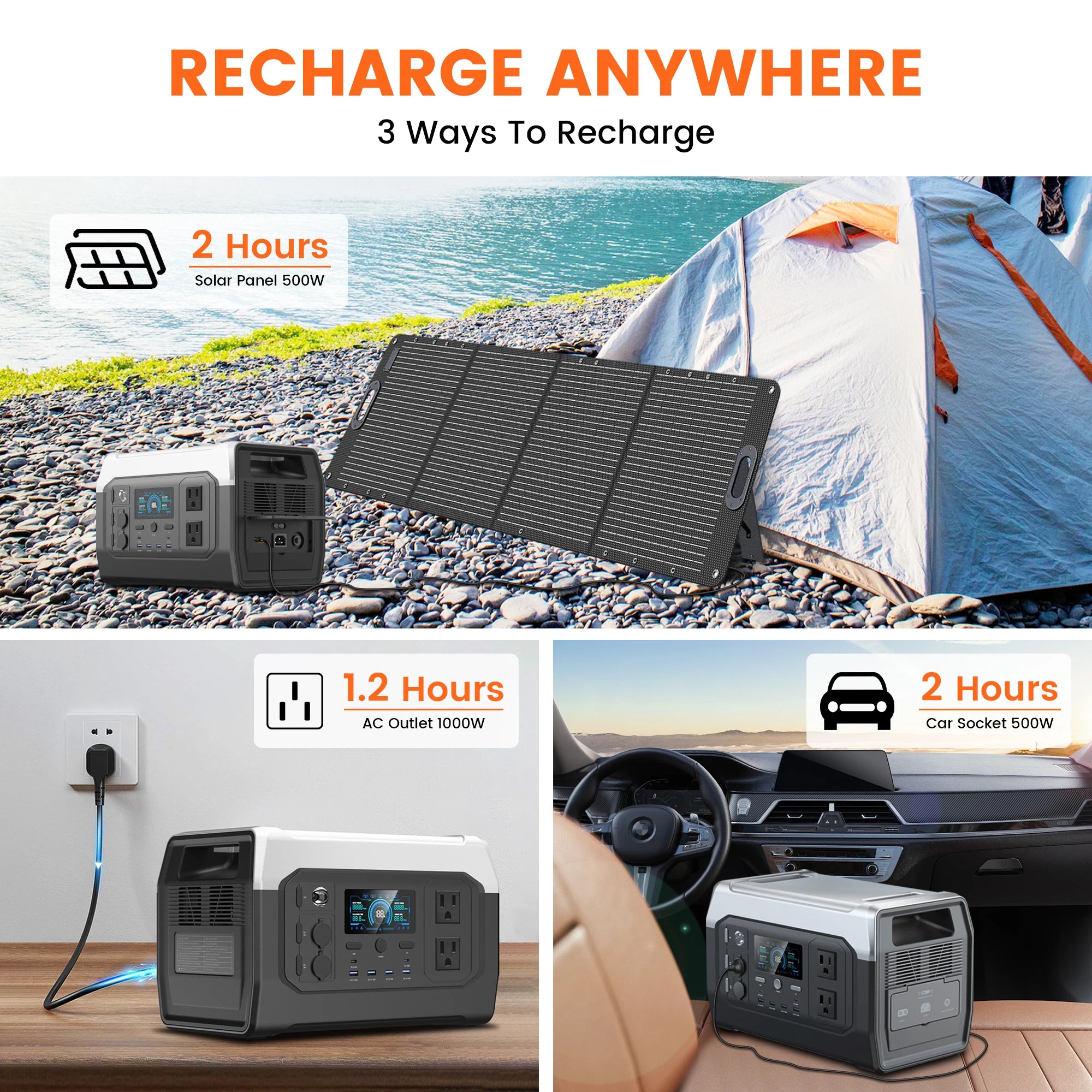 CTOLITY XP1000 1800W Portable Solar Generator Power Station 1024WH Lifepo4 Battery Camping Charging Outdoor Laptop Phones RV