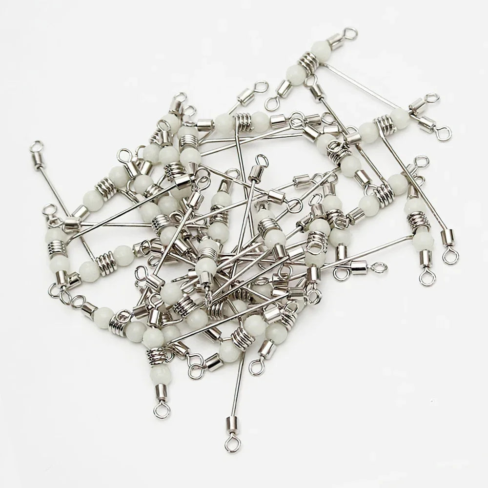 10pcs Luminous Fishing Swivels T-Shape 3 Way Rolling Swivel Cross-Line Barrel Swivel with Beads Sea Fishing Hook