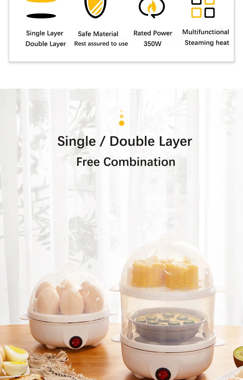 Electric Eggs Cooker Rapid Mini Egg Boiling Machine for Poached Scrambled Omelets Auto Shut Off Kitchen Appliance