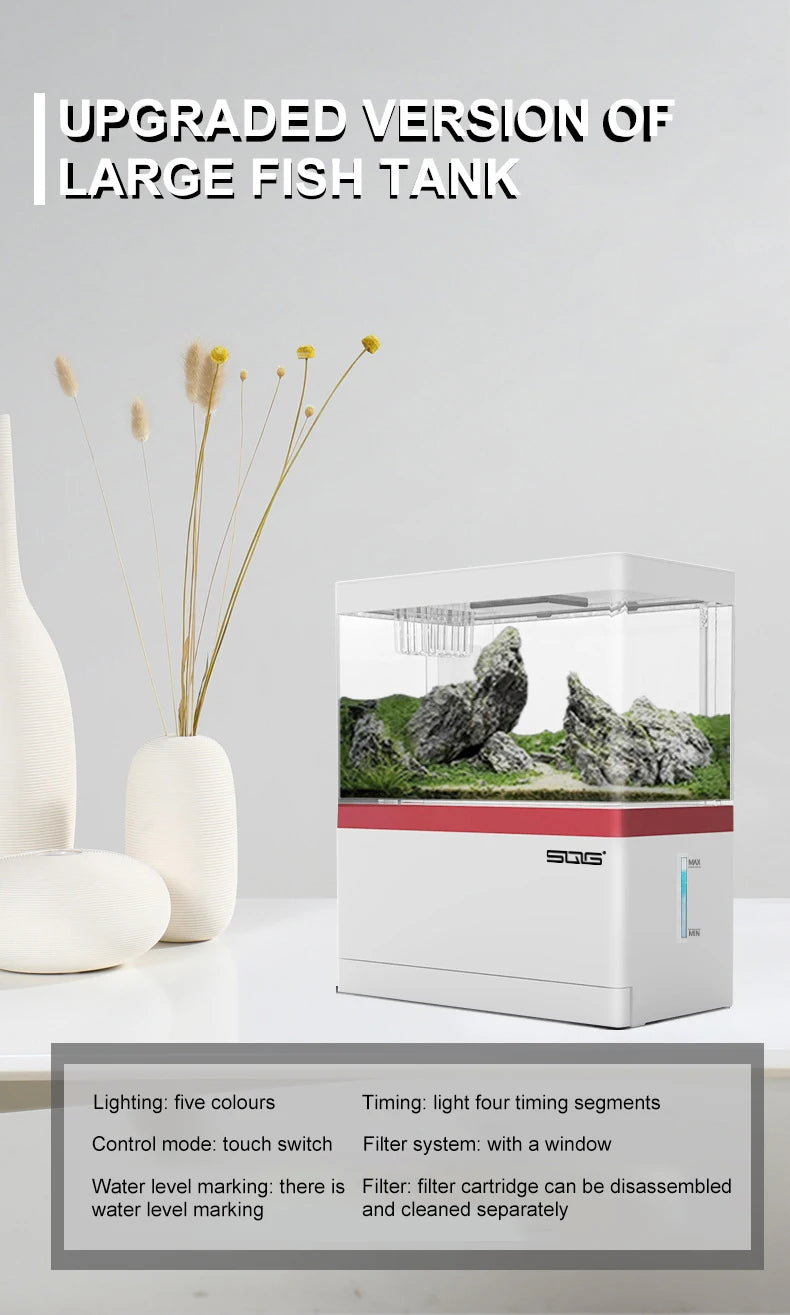Mini Fish Tank Self-Circulating Fish Tank with Charging Filter Desktop Living Room Household Water Free Ecological Aquarium