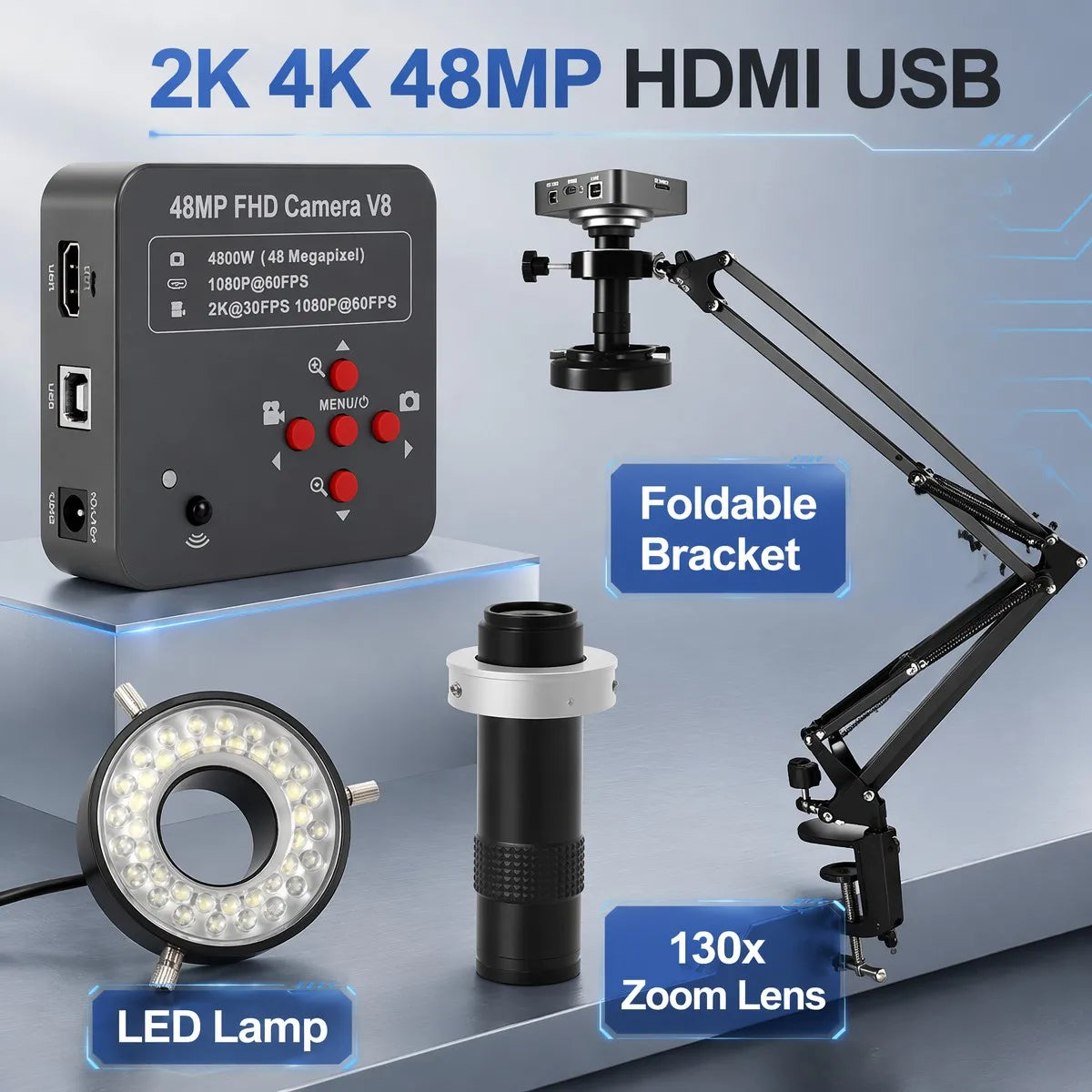 1080P 4K Digital Microscope Full HD Industrial Microscope C-Mount DigitalCamera PCB Welding Mobile Phone Repair Stand Microscope