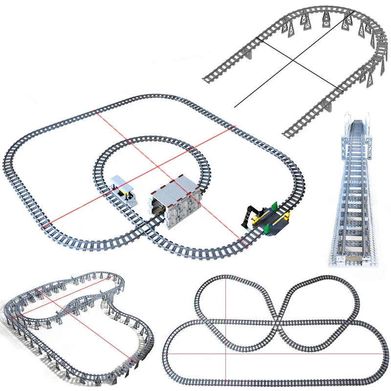 DIY Train Track Combination MOC Railroad Bridge Building Blocks Cross Track Bricks Toys Rail Car Scene Compatible With LEGO