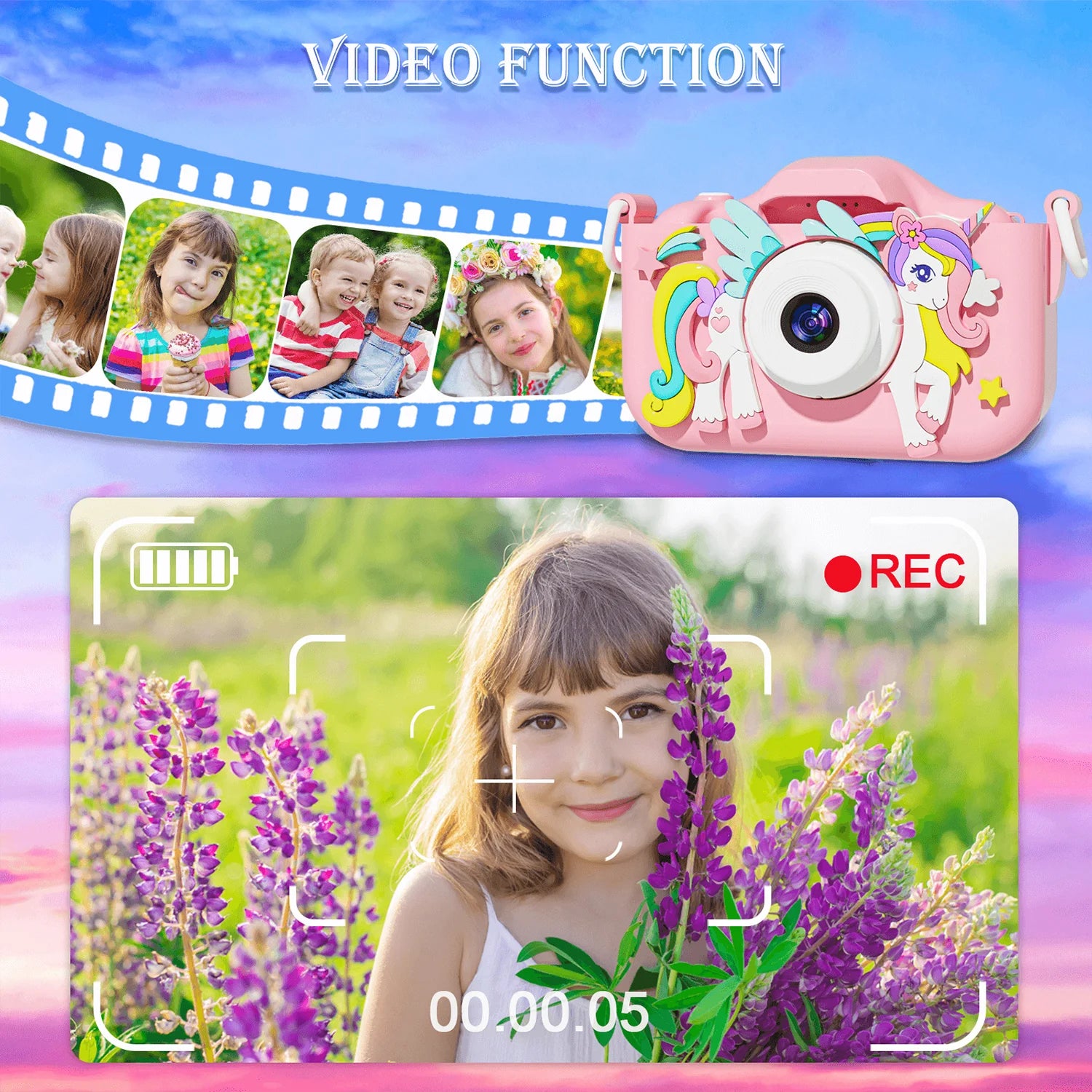 Capture every moment with this 1080P HD children’s digital video camera—featuring a 2.0-inch screen, perfect for toddlers to explore photography and video!