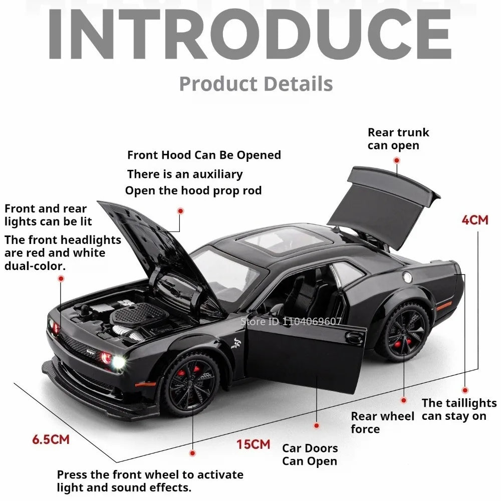 1:32 Hellcat Tomahawk Model Toy Supercars Alloy Diecast Sound Light Doors Opened Pull Back Simulation Sports Car Toys for Kids