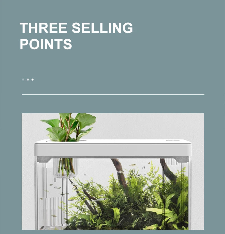 Mini Fish Tank Self-Circulating Fish Tank with Charging Filter Desktop Living Room Household Water Free Ecological Aquarium