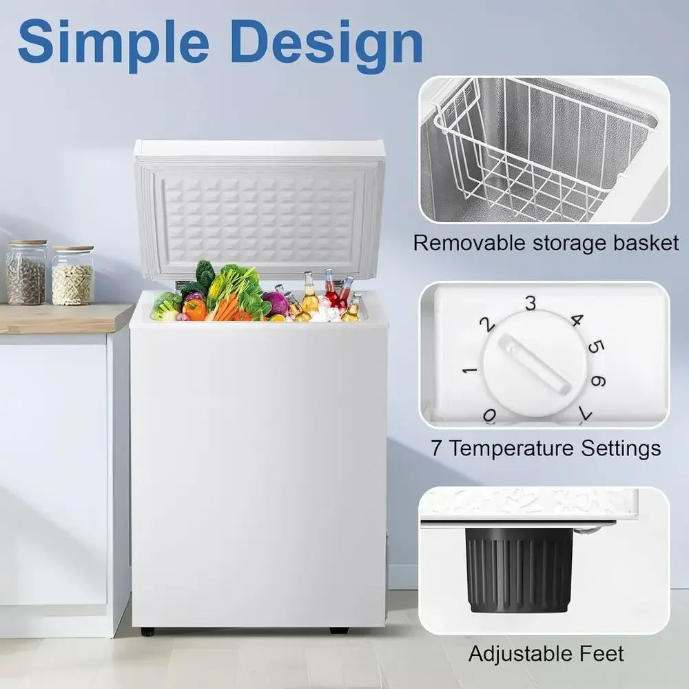 3.5 Cu. Ft. 7-Setting Chest Freezer, Portable Deep Freezer with Removable Basket, Ideal for Kitchen, Office, RV, and Restaurants